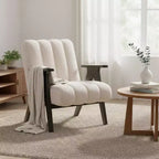 Homy Casa Modern Accent Chair with Channel Tufted Teddy Fabric and Wooden Frame, Beige