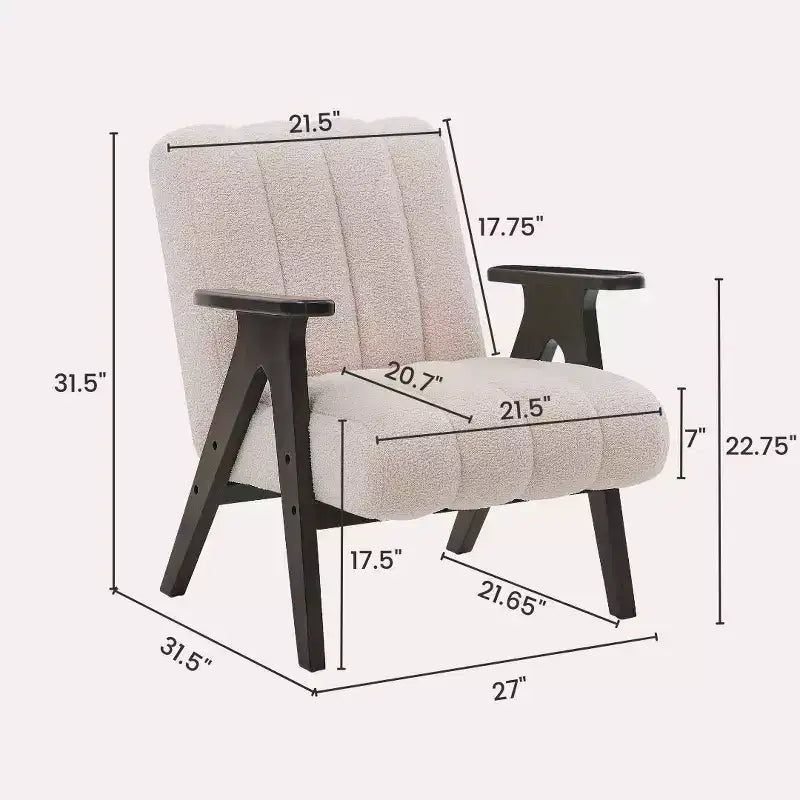 Homy Casa Poltrona moderna con rivestimento in tessuto bouclé trapuntato a canali e struttura in legno, beige