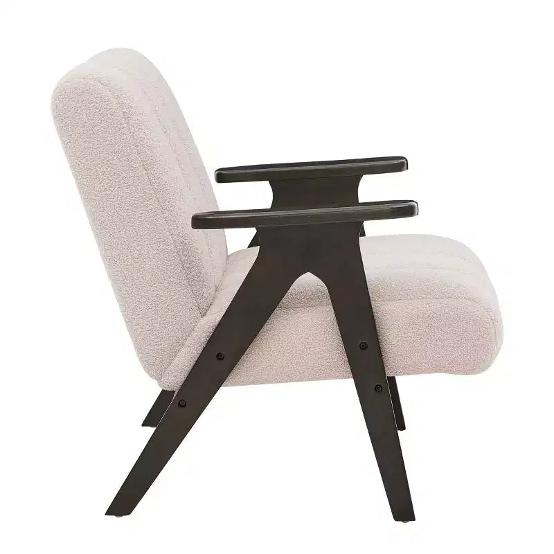 Homy Casa Poltrona moderna con rivestimento in tessuto bouclé trapuntato a canali e struttura in legno, beige