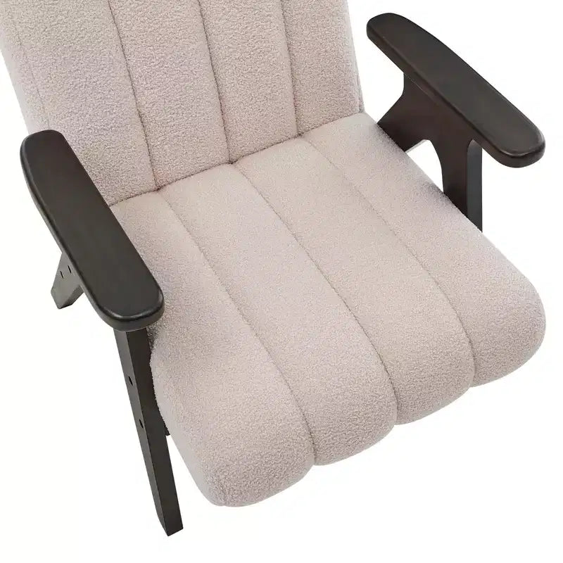 Homy Casa Poltrona moderna con rivestimento in tessuto bouclé trapuntato a canali e struttura in legno, beige