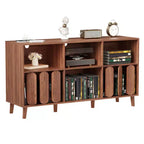 Mobile porta giradischi grande da 55 pollici, mobiletto rustico in legno per dischi in vinile con stazione di ricarica, 2 prese e porte USB, mensole aperte