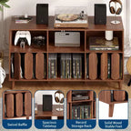 Mobile porta giradischi grande da 55 pollici, mobiletto rustico in legno per dischi in vinile con stazione di ricarica, 2 prese e porte USB, mensole aperte