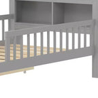 Letto a piattaforma in legno per bambini, una piazza, con 2 cassetti portaoggetti e sponde di protezione su entrambi i lati