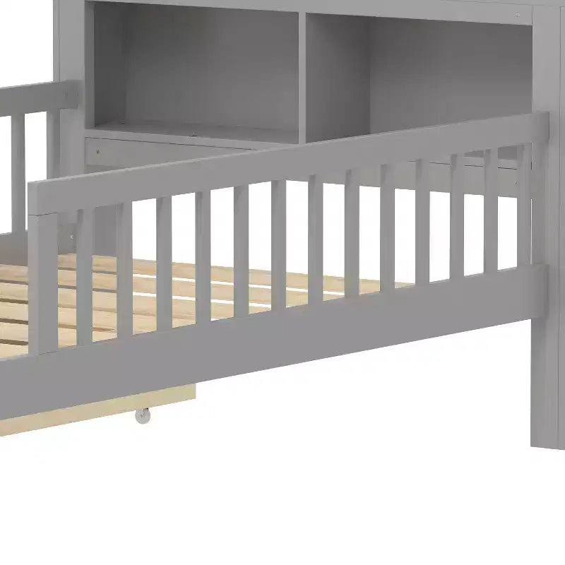 Letto a piattaforma in legno per bambini, una piazza, con 2 cassetti portaoggetti e sponde di protezione su entrambi i lati