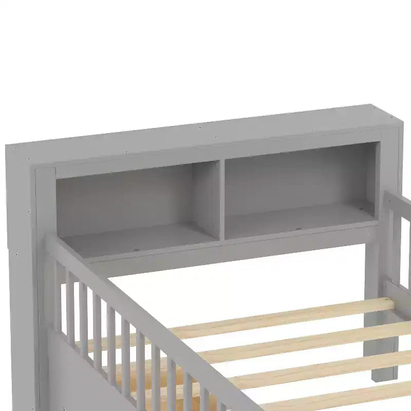 Letto a piattaforma in legno per bambini, una piazza, con 2 cassetti portaoggetti e sponde di protezione su entrambi i lati