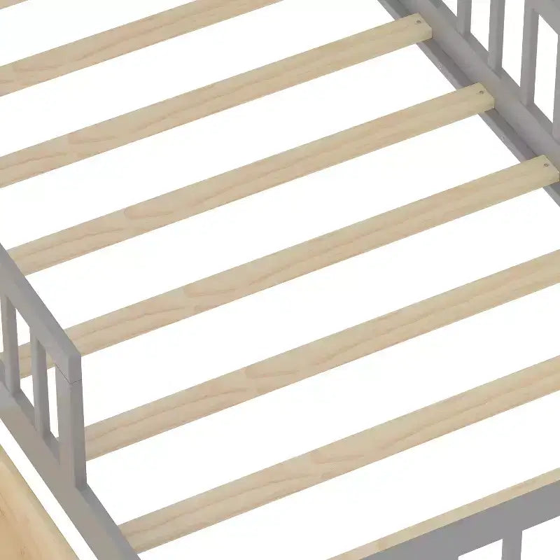 Letto a piattaforma in legno per bambini, una piazza, con 2 cassetti portaoggetti e sponde di protezione su entrambi i lati