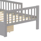 Letto a piattaforma in legno per bambini, una piazza, con 2 cassetti portaoggetti e sponde di protezione su entrambi i lati
