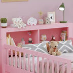 Letto a piattaforma in legno per bambini, una piazza, con 2 cassetti portaoggetti e sponde di protezione su entrambi i lati