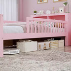Letto a piattaforma in legno per bambini, una piazza, con 2 cassetti portaoggetti e sponde di protezione su entrambi i lati