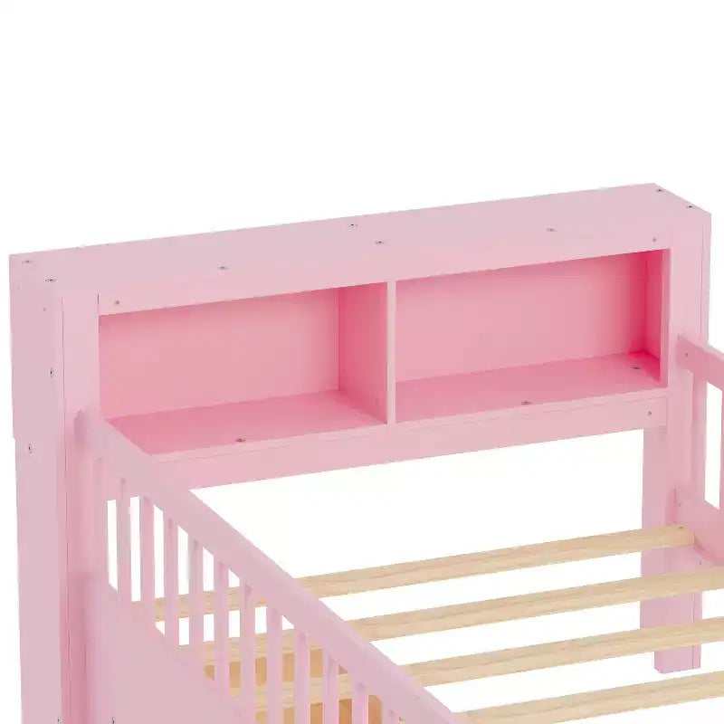 Letto a piattaforma in legno per bambini, una piazza, con 2 cassetti portaoggetti e sponde di protezione su entrambi i lati