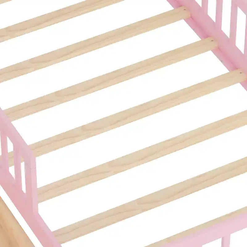 Letto a piattaforma in legno per bambini, una piazza, con 2 cassetti portaoggetti e sponde di protezione su entrambi i lati