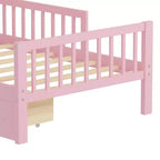 Letto a piattaforma in legno per bambini, una piazza, con 2 cassetti portaoggetti e sponde di protezione su entrambi i lati