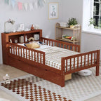 Letto a piattaforma in legno per bambini, una piazza, con 2 cassetti portaoggetti e sponde di protezione su entrambi i lati