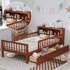 Letto a piattaforma in legno per bambini, una piazza, con 2 cassetti portaoggetti e sponde di protezione su entrambi i lati
