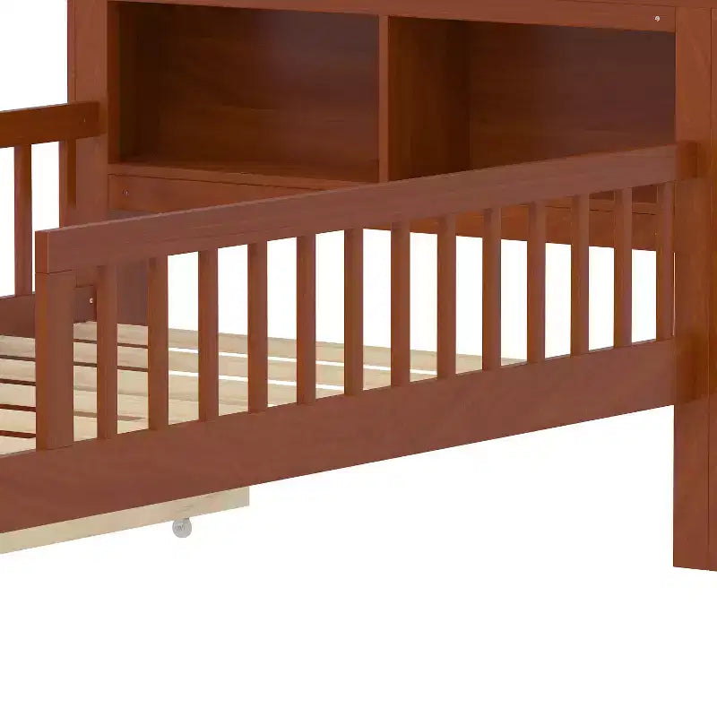Letto a piattaforma in legno per bambini, una piazza, con 2 cassetti portaoggetti e sponde di protezione su entrambi i lati