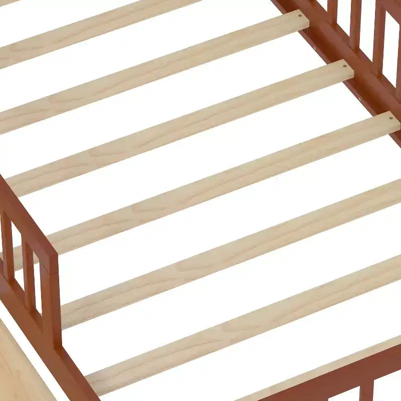 Letto a piattaforma in legno per bambini, una piazza, con 2 cassetti portaoggetti e sponde di protezione su entrambi i lati