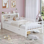 Letto a piattaforma in legno per bambini, una piazza, con 2 cassetti portaoggetti e sponde di protezione su entrambi i lati