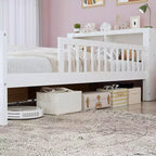 Letto a piattaforma in legno per bambini, una piazza, con 2 cassetti portaoggetti e sponde di protezione su entrambi i lati