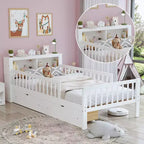 Letto a piattaforma in legno per bambini, una piazza, con 2 cassetti portaoggetti e sponde di protezione su entrambi i lati