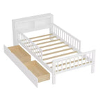Letto a piattaforma in legno per bambini, una piazza, con 2 cassetti portaoggetti e sponde di protezione su entrambi i lati