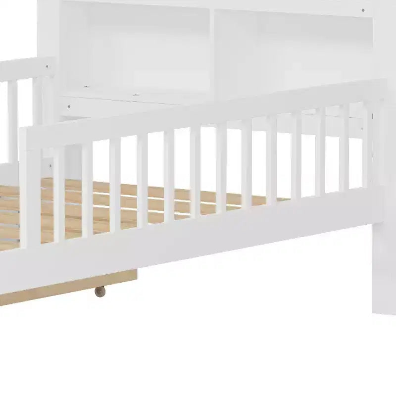 Letto a piattaforma in legno per bambini, una piazza, con 2 cassetti portaoggetti e sponde di protezione su entrambi i lati
