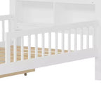 Letto a piattaforma in legno per bambini, una piazza, con 2 cassetti portaoggetti e sponde di protezione su entrambi i lati