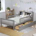Wood Twin Size PlatformBed with 2 Storage Drawers, Twin Platform Bed with Guardrails on Both Sides for Kids