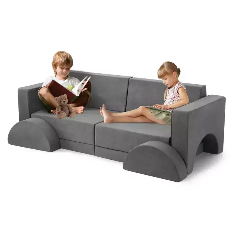 8 PCS Kids Modular Play Couch, Toddler Floor Sofa for Boys and Girls, Convertible Sofa Bed with Machine Washable Cover Multifunctional Play Couch