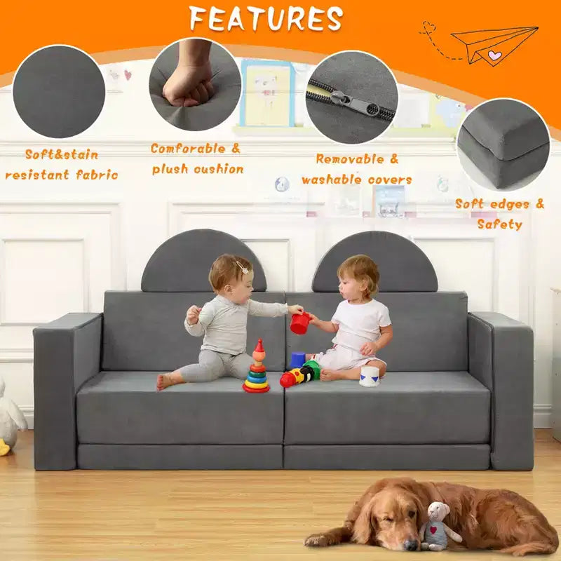 8 divani modulari per bambini, divano da terra per bambini e bambine, divano letto convertibile con fodera lavabile in lavatrice, divano multifunzionale per il gioco