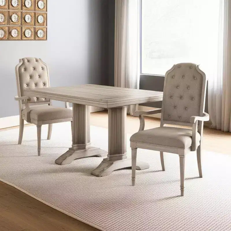HomeRoots Set di due sedie da pranzo imbottite in tessuto bianco antico e champagne e legno massello