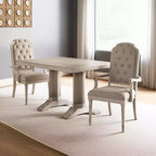 HomeRoots Set di due sedie da pranzo imbottite in tessuto bianco antico e champagne e legno massello