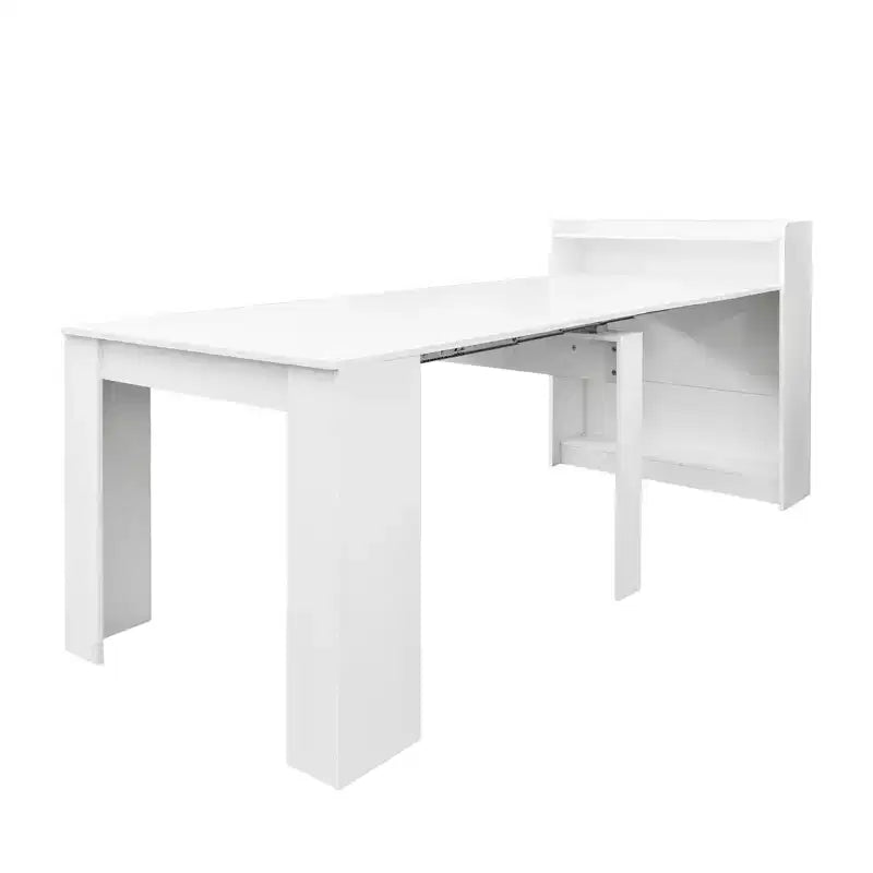 Tavolo da pranzo moderno allungabile in noce con vano portaoggetti, facile montaggio, design rettangolare.