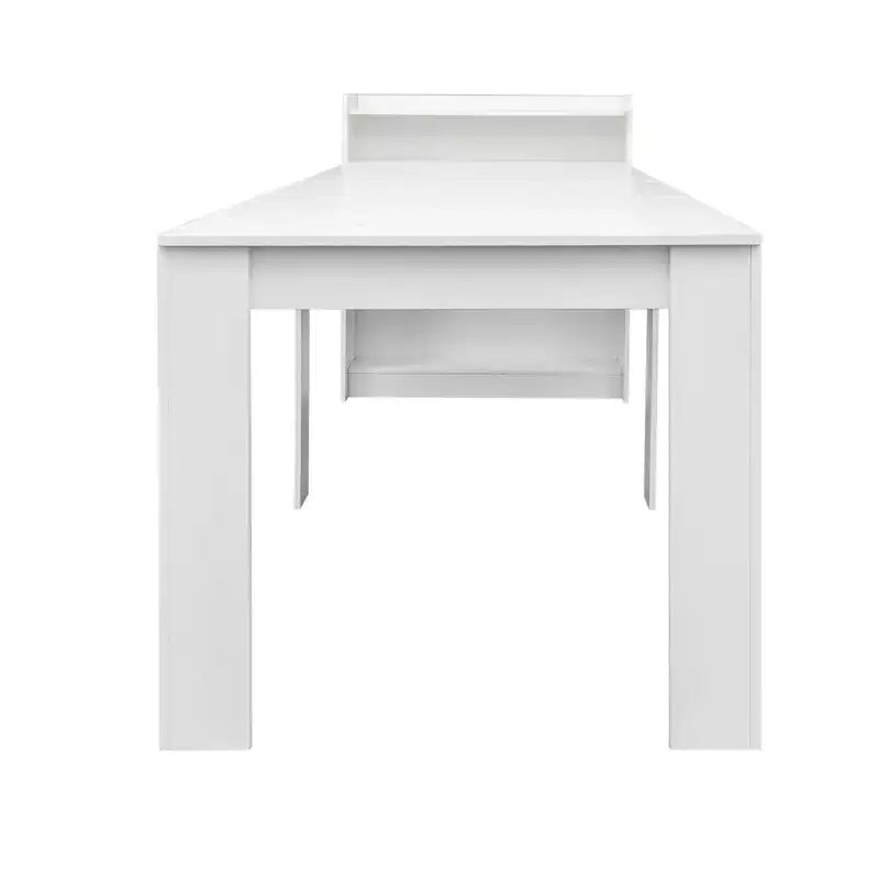 Tavolo da pranzo moderno allungabile in noce con vano portaoggetti, facile montaggio, design rettangolare.