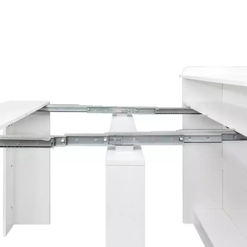 Tavolo da pranzo moderno allungabile in noce con vano portaoggetti, facile montaggio, design rettangolare.