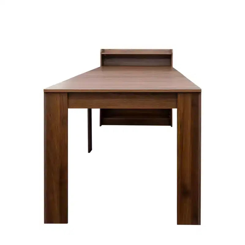 Tavolo da pranzo moderno allungabile in noce con vano portaoggetti, facile montaggio, design rettangolare.