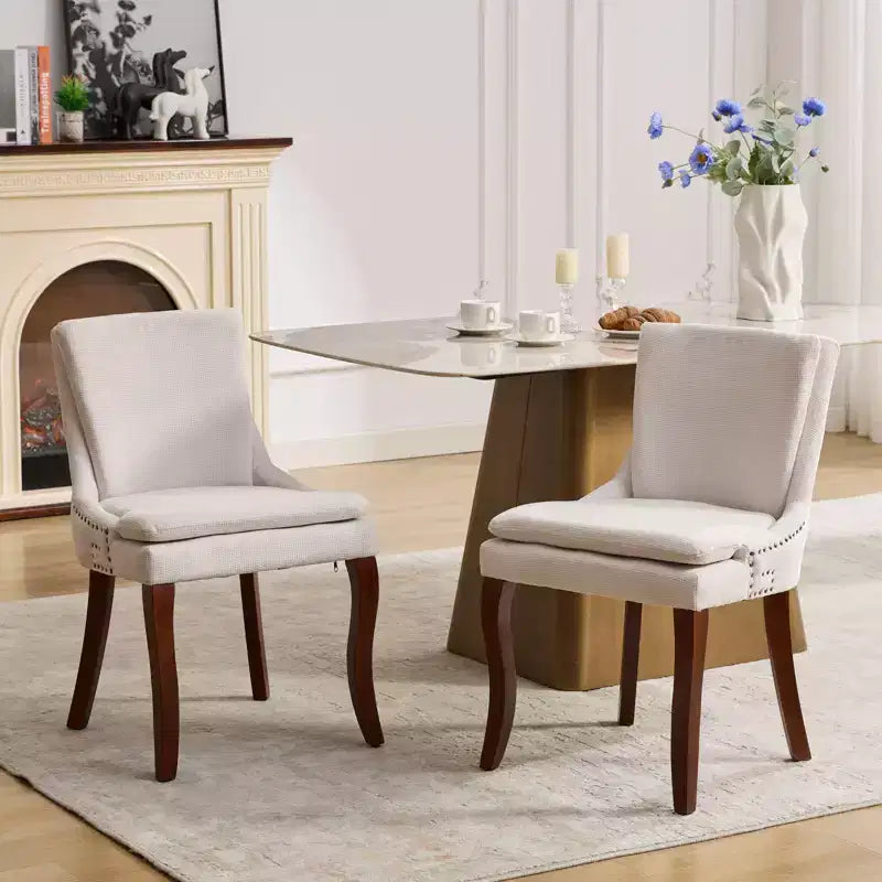 MAYEERTY Sedie da pranzo moderne - Cuscino in ciniglia a doppio strato, gambe curve in legno massello, schienale medio, set da 2