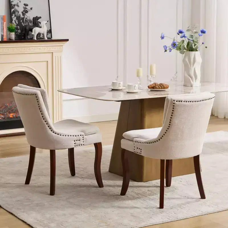 MAYEERTY Sedie da pranzo moderne - Cuscino in ciniglia a doppio strato, gambe curve in legno massello, schienale medio, set da 2