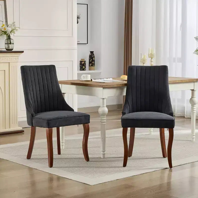 MAYEERTY Sedie da pranzo moderne - Cuscino in ciniglia a doppio strato, gambe curve in legno massello, schienale medio, set da 2