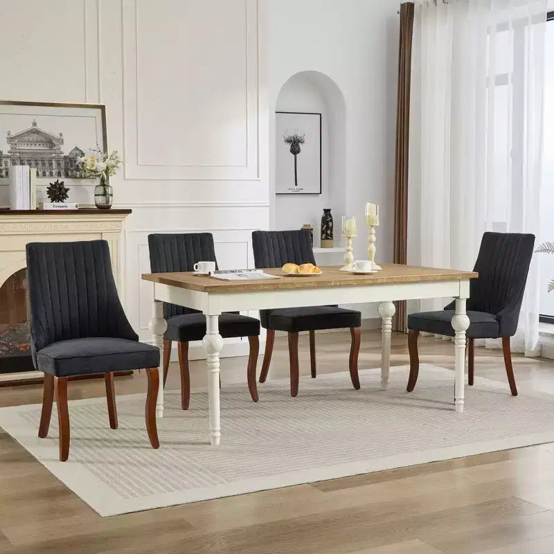 MAYEERTY Sedie da pranzo moderne - Cuscino in ciniglia a doppio strato, gambe curve in legno massello, schienale medio, set da 2