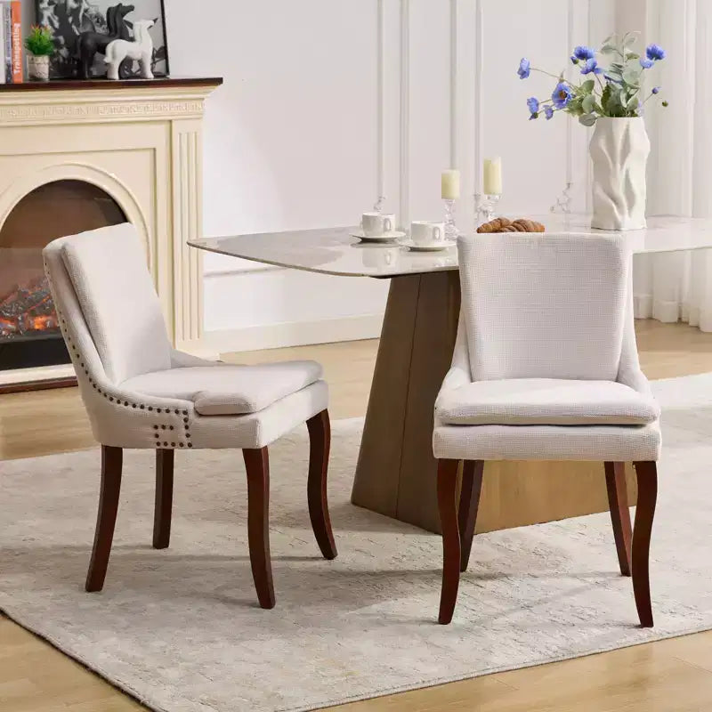 MAYEERTY Sedie da pranzo moderne - Cuscino in ciniglia a doppio strato, gambe curve in legno massello, schienale medio, set da 2