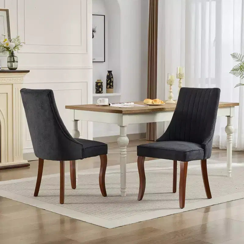 MAYEERTY Sedie da pranzo moderne - Cuscino in ciniglia a doppio strato, gambe curve in legno massello, schienale medio, set da 2