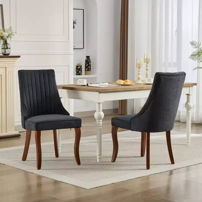 MAYEERTY Sedie da pranzo moderne - Cuscino in ciniglia a doppio strato, gambe curve in legno massello, schienale medio, set da 2