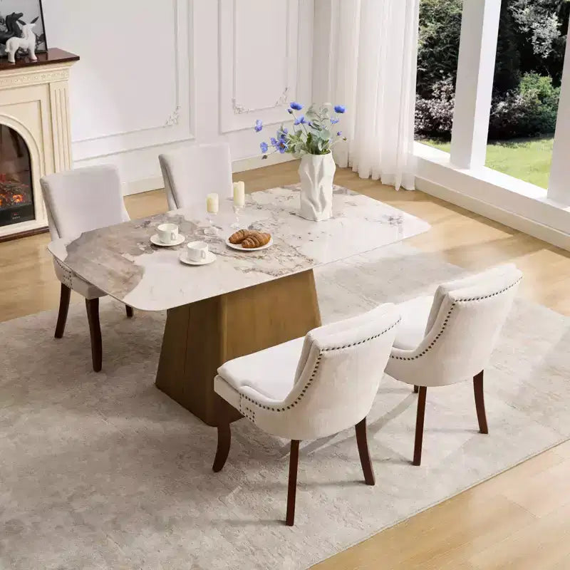 MAYEERTY Sedie da pranzo moderne - Cuscino in ciniglia a doppio strato, gambe curve in legno massello, schienale medio, set da 2