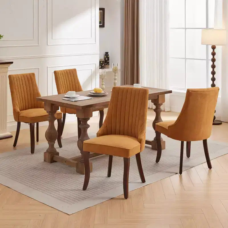 MAYEERTY Sedie da pranzo moderne - Cuscino in ciniglia a doppio strato, gambe curve in legno massello, schienale medio, set da 2