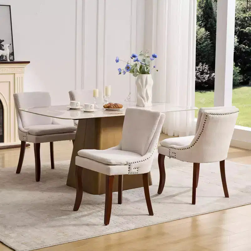 MAYEERTY Sedie da pranzo moderne - Cuscino in ciniglia a doppio strato, gambe curve in legno massello, schienale medio, set da 2