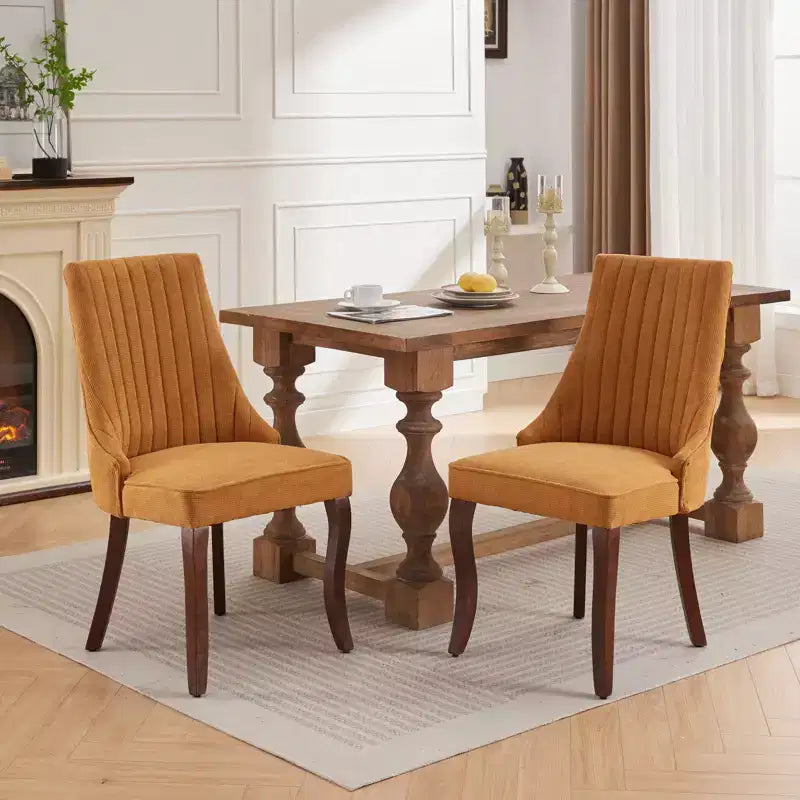 MAYEERTY Sedie da pranzo moderne - Cuscino in ciniglia a doppio strato, gambe curve in legno massello, schienale medio, set da 2
