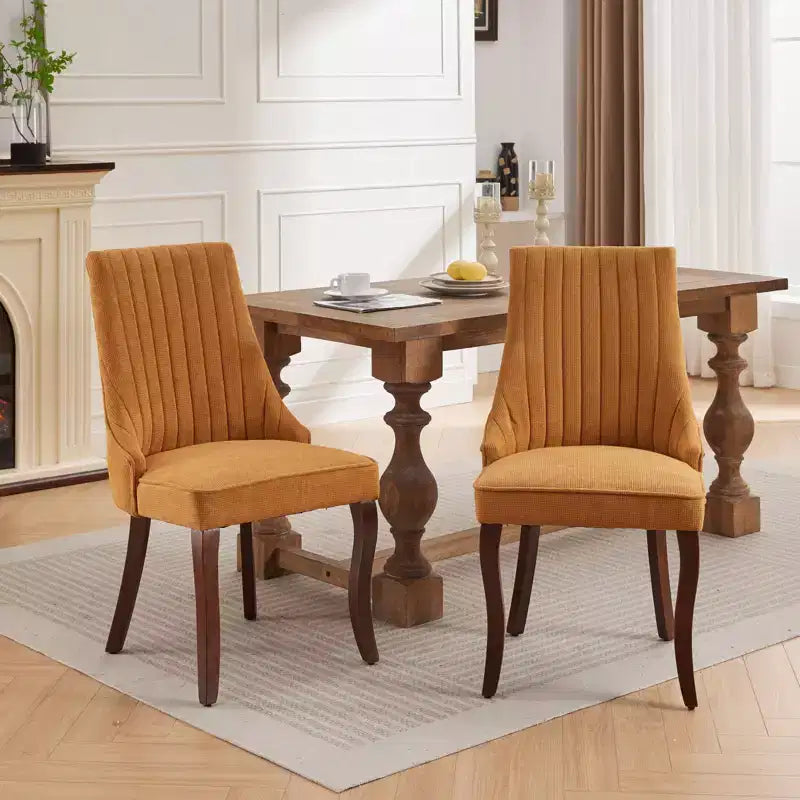 MAYEERTY Sedie da pranzo moderne - Cuscino in ciniglia a doppio strato, gambe curve in legno massello, schienale medio, set da 2