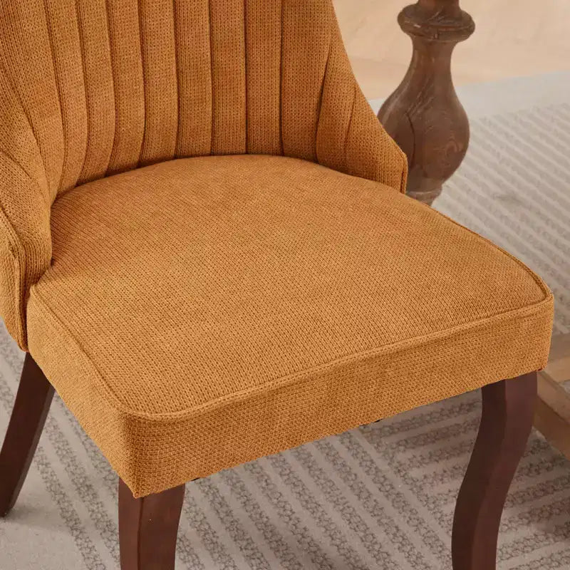 MAYEERTY Sedie da pranzo moderne - Cuscino in ciniglia a doppio strato, gambe curve in legno massello, schienale medio, set da 2