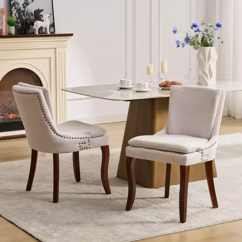MAYEERTY Sedie da pranzo moderne - Cuscino in ciniglia a doppio strato, gambe curve in legno massello, schienale medio, set da 2