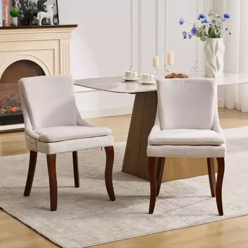 MAYEERTY Sedie da pranzo moderne - Cuscino in ciniglia a doppio strato, gambe curve in legno massello, schienale medio, set da 2